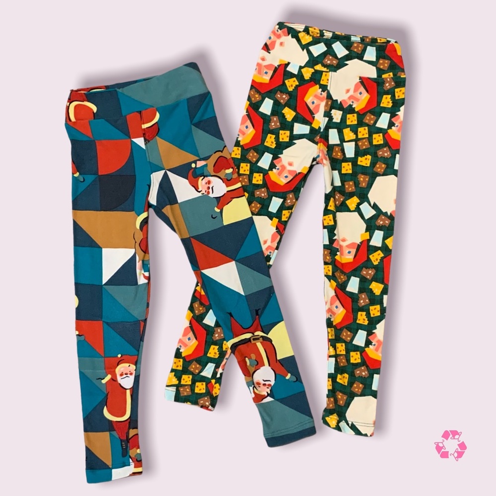 Girls Lularoe Christmas Leggings size s/m 2 Pair Lot